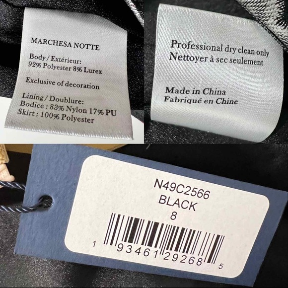 MARCHESA NOTTE Strapless Floral Tea Length Gown, Black, Size 8, NWT - Picture 15 of 17